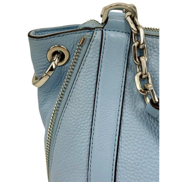 Michael Kors Blue Pebbled Leather Shoulder Bag With Chain Straps & MK Logo Charm - Picture 4 of 16